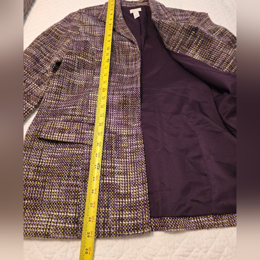 Chico's Plum Chartreuese Metallic Tweed Oversized Blazer Women's Size 8 - Picture 4 of 6